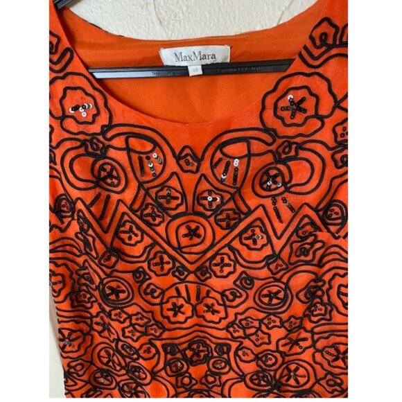 Max Mara Party Dress Orange w/ Black Piping & Sequins. S 38. Craftsmanship! - Picture 8 of 9